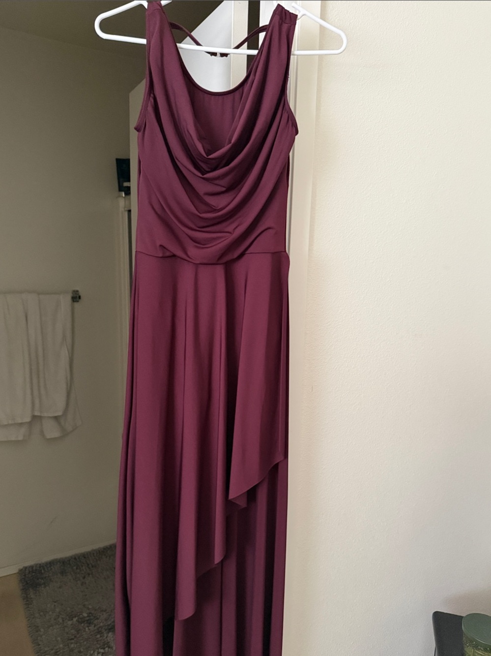 Weissman Draped Cowl Neck Formal Dress in Plum
